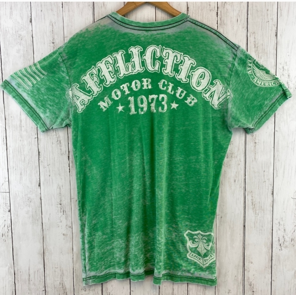 Affliction Green American Customs Motor Club Burnout XL short sleeve T-shirt